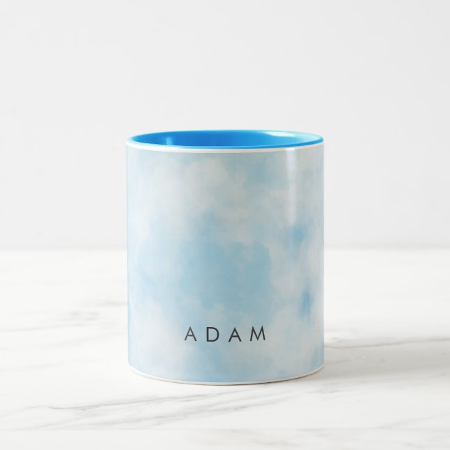 Abstract Pastel Blue Sky Clouds Personalize Two-Tone Coffee Mug (Center)