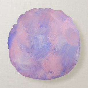 Abstract Pastel Blush Pink and Blue Round Pillow
