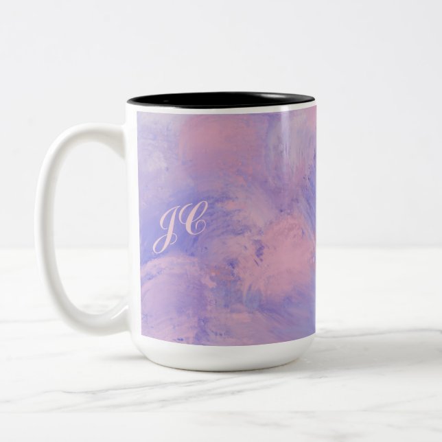 Abstract Pastel Blush Pink and Blue Two-Tone Coffee Mug (Left)