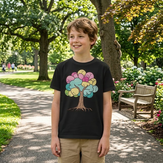Abstract Pastel Brain Tree Art Print T-Shirt (Abstract Pastel Brain Tree Art Print. Boy Basic Black T-Shirt)