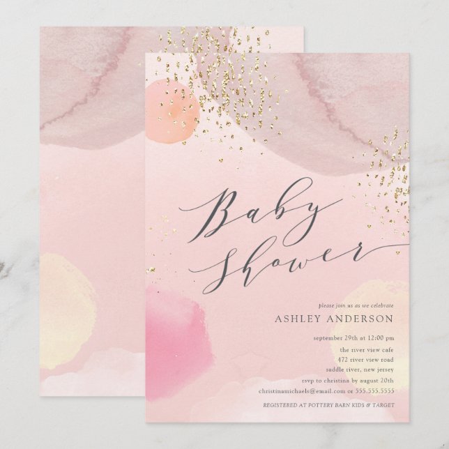 Abstract Pastel Circles Girl Baby Shower Invitation (Front/Back)