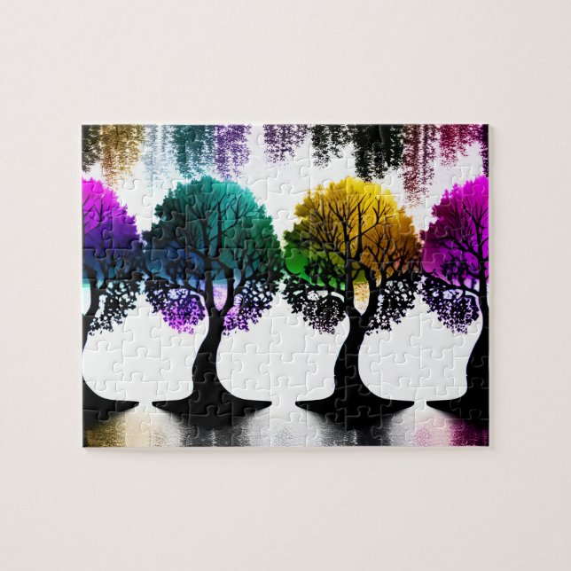 Abstract Pastel Coloured Fun Trees  Jigsaw Puzzle (Horizontal)
