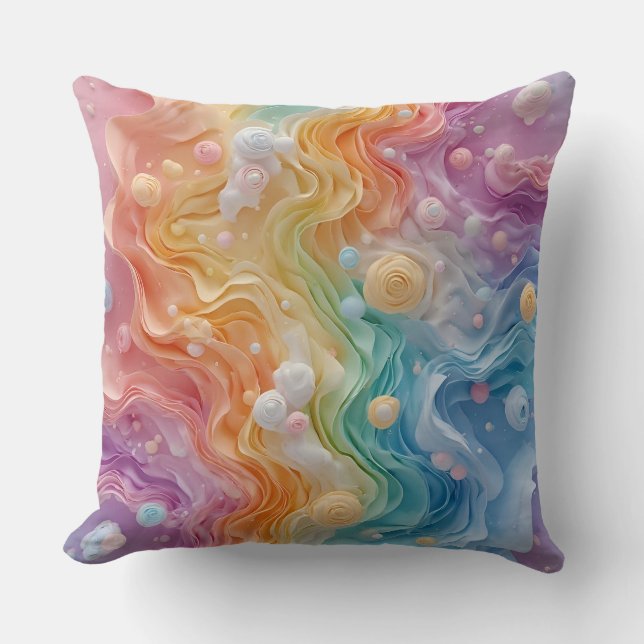 Abstract Pastel Coloured Waves Throw Pillow (Front)