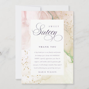 Abstract Pastel Dusky Pink Green Sweet 16 Birthday Thank You Card