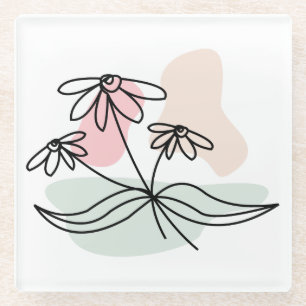 Abstract Pastel Floral  Glass Coaster