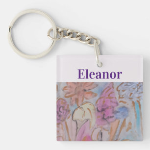 Abstract Pastel Floral Personalized Keychain