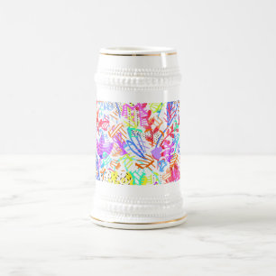 Abstract pastel flowers beer stein