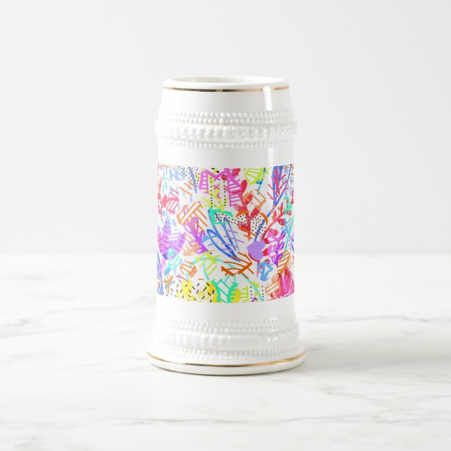Abstract pastel flowers beer stein (Center)