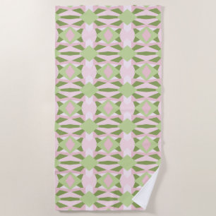 Abstract Pastel Green And Pink Geometric Pattern Beach Towel
