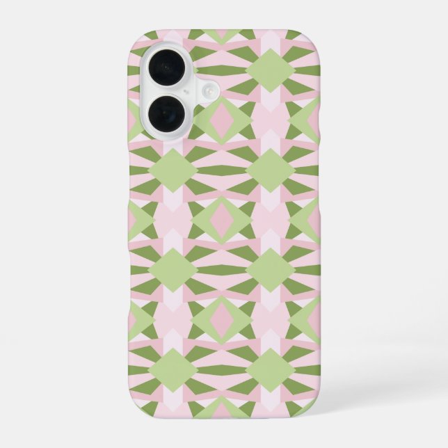 Abstract Pastel Green And Pink Geometric Pattern iPhone 16 Case (Back)