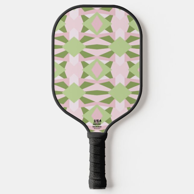 Abstract Pastel Green And Pink Geometric Pattern Pickleball Paddle (Front)