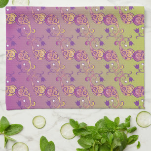 Abstract Pastel Green and Pink Paisley Floral Kitchen Towel