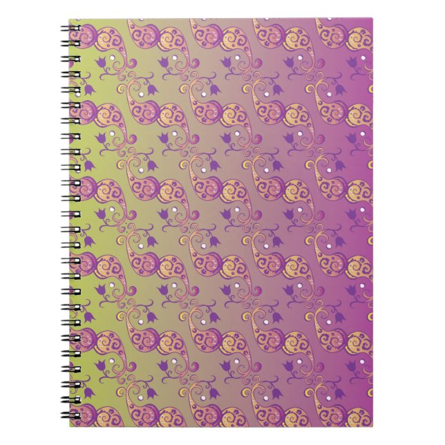 Abstract Pastel Green and Pink Paisley Floral Notebook (Front)