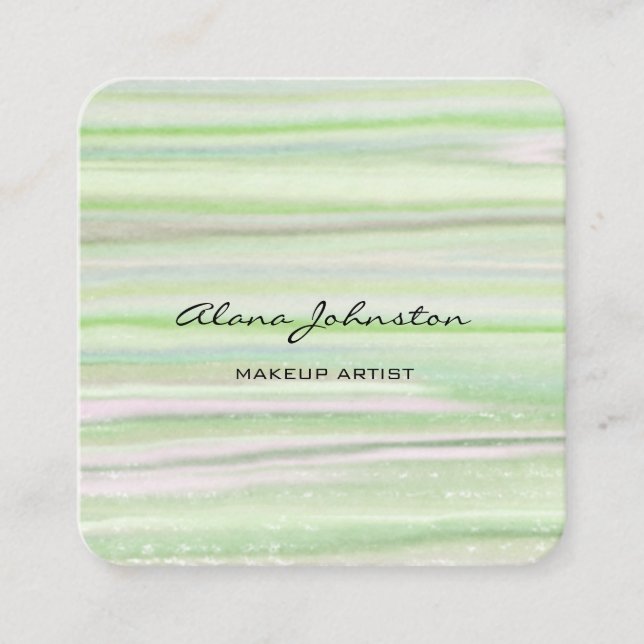 Abstract Pastel Green Watercolor Square Business Card (Front)