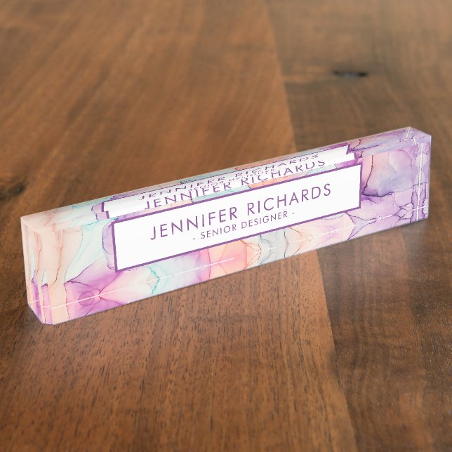 Abstract Pastel Ink Pattern Personalized Nameplate (Side)