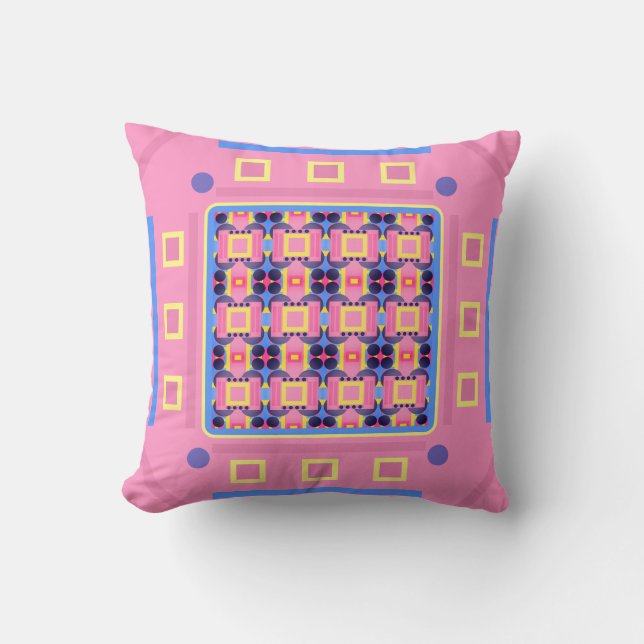 Abstract Pastel Pink and Blue Geometric Pattern Throw Pillow (Front)