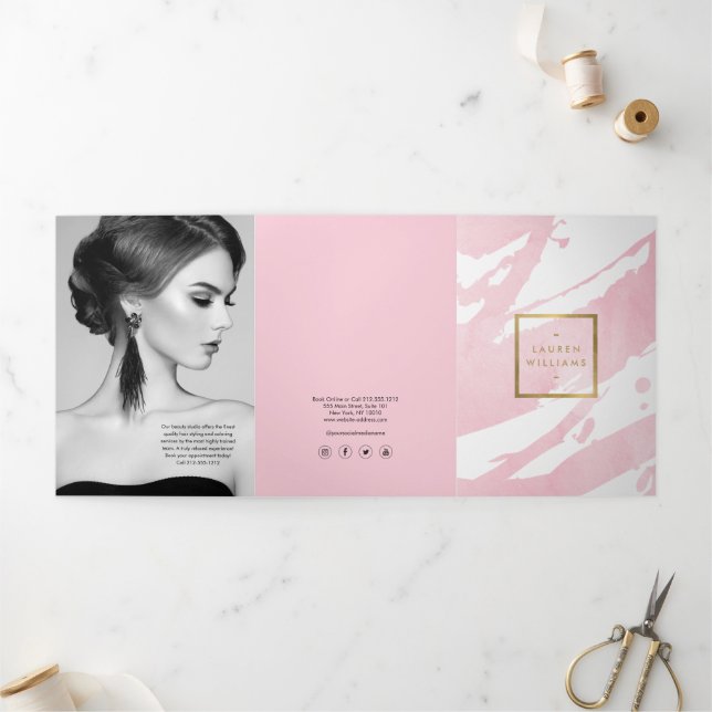 Abstract Pastel Pink Brushstrokes Brochure (Outside)