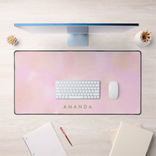 Abstract Pastel Pink Peach Watercolor Personalize Desk Mat