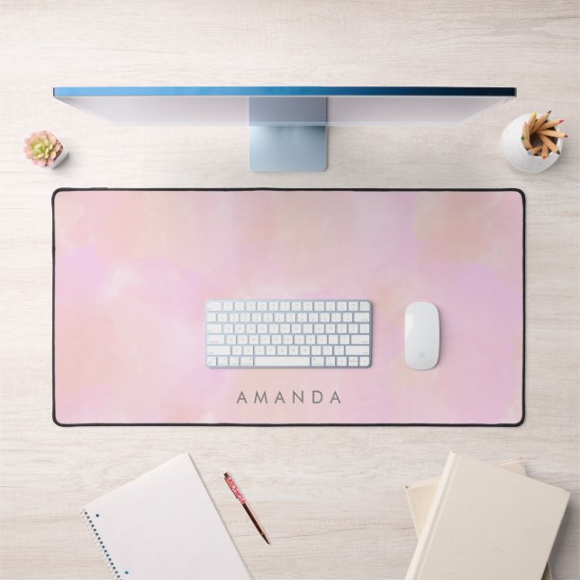 Abstract Pastel Pink Peach Watercolor Personalize Desk Mat (Office 1)