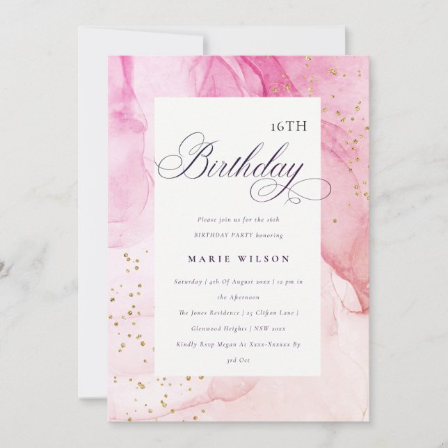 Abstract Pastel Pink Purple Any Age Birthday Invitation (Front)
