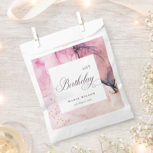 Abstract Pastel Pink Purple Navy Any Age Birthday Favour Bag (Clipped)