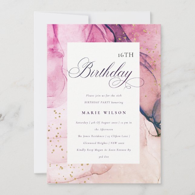 Abstract Pastel Pink Purple Navy Any Age Birthday Invitation (Front)