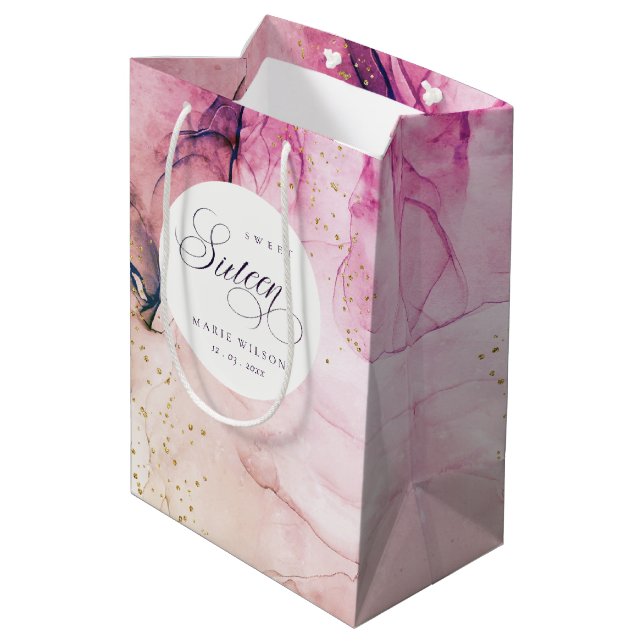 Abstract Pastel Pink Purple Navy Sweet 16 Birthday Medium Gift Bag (Back Angled)