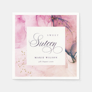 Abstract Pastel Pink Purple Navy Sweet 16 Birthday Napkin