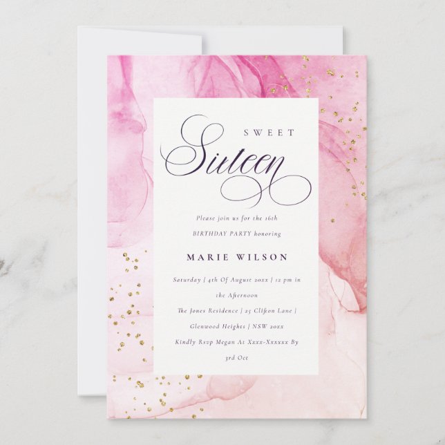 Abstract Pastel Pink Purple Sweet 16 Birthday Invitation (Front)