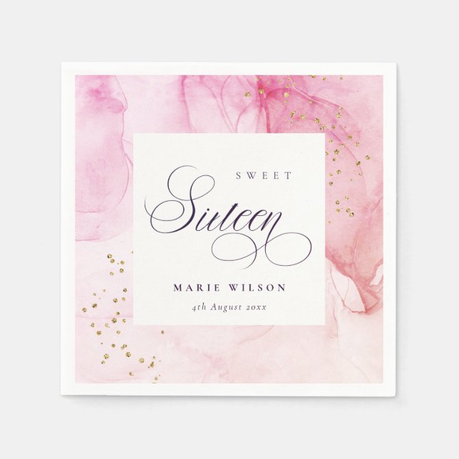 Abstract Pastel Pink Purple Sweet 16 Birthday Napkin (Front)