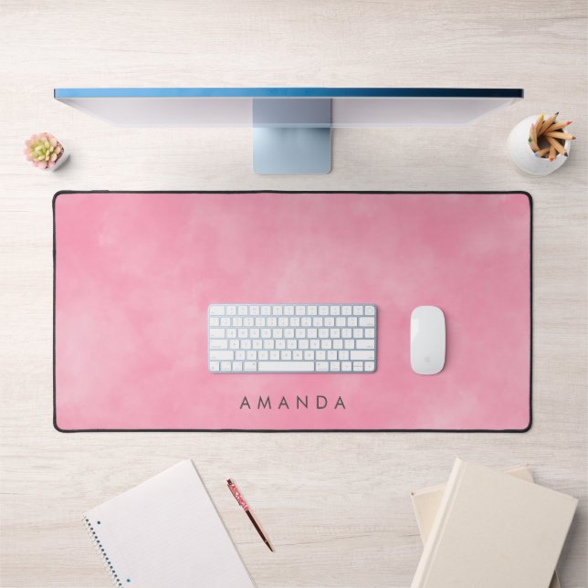 Abstract Pastel Pink Sky Clouds Personalized Text Desk Mat (Office 1)