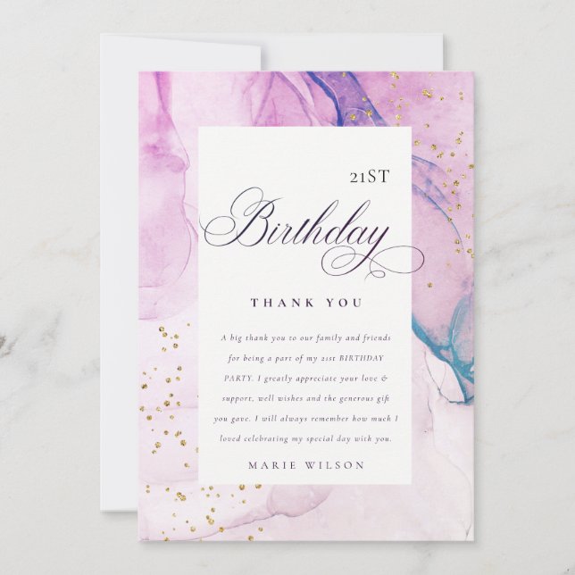 Abstract Pastel Purple Blue Teal Any Age Birthday Thank You Card (Front)