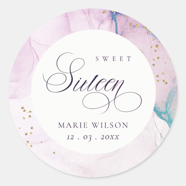 Abstract Pastel Purple Blue Teal Sweet 16 Birthday Classic Round Sticker (Front)