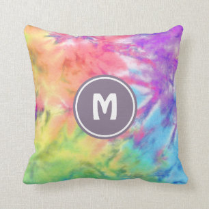 Abstract Pastel Rainbow Fun Batik Tie Dye Monogram Throw Pillow