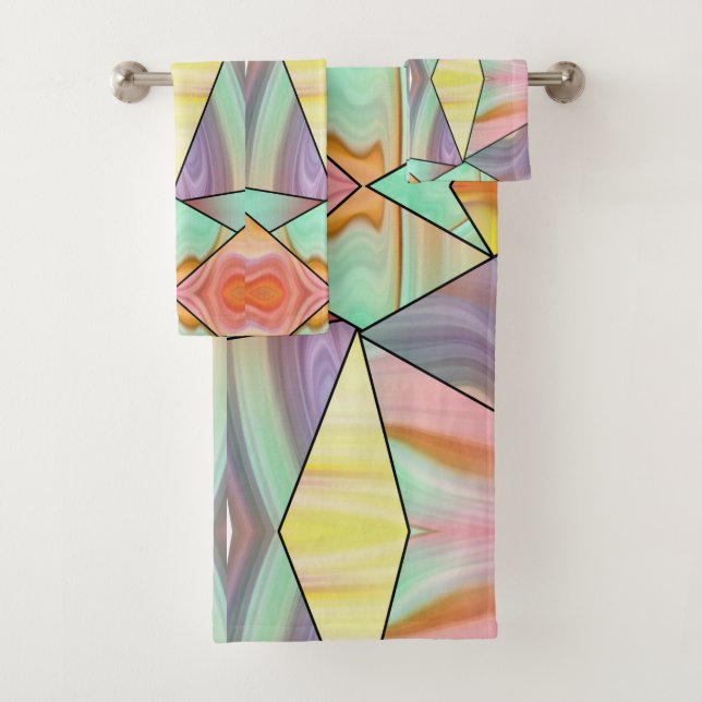 Abstract Pastel Stained Liquid Marble Geometric Bath Towel Set (Insitu)