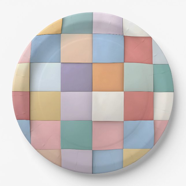 Abstract Pastel Tile Wall Pattern Paper Plate (Front)