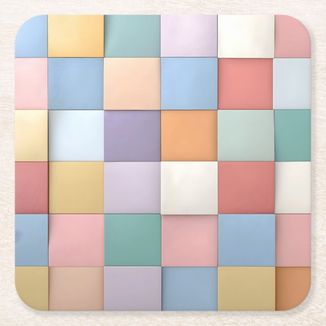 Abstract Pastel Tile Wall Pattern Square Paper Coaster (Front)