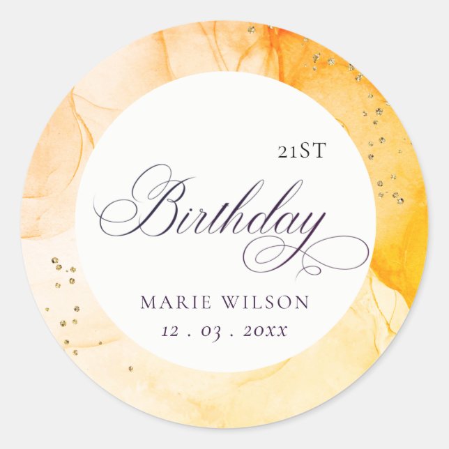 Abstract Pastel Yellow Orange Any Age Birthday Classic Round Sticker (Front)
