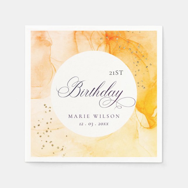 Abstract Pastel Yellow Orange Any Age Birthday Napkin (Front)