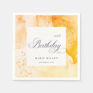 Abstract Pastel Yellow Orange Any Age Birthday Napkin