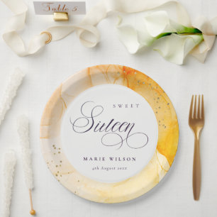 Abstract Pastel Yellow Orange Sweet 16 Birthday Paper Plate