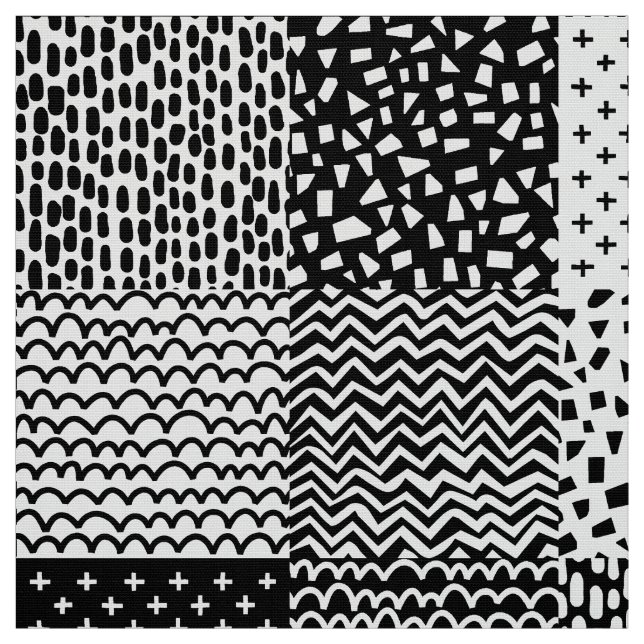 Abstract Patchwork - Black and White Fabric (Swatch)