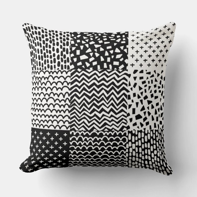 Abstract Patchwork - Black and White Throw Pillow (Front)