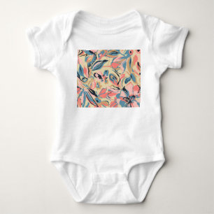 Abstract patchwork: geometric floral cream. baby bodysuit