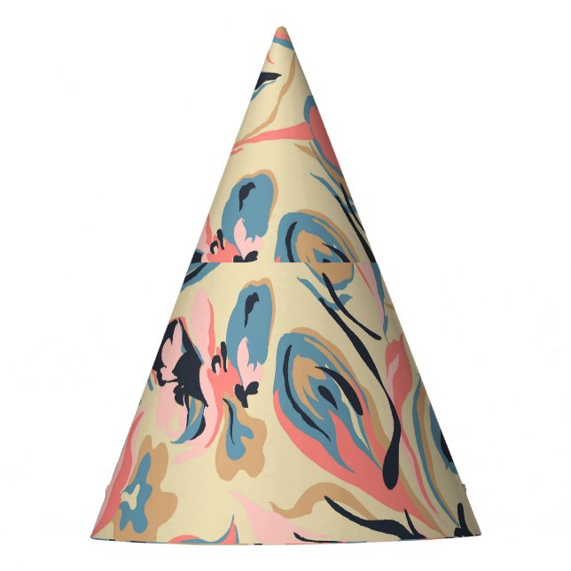 Abstract patchwork: geometric floral cream. party hat (Front)