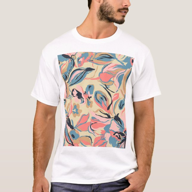 Abstract patchwork: geometric floral cream. T-Shirt (Front)