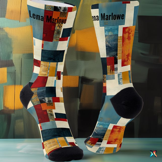 Abstract Patchwork in Bold Blue and Red custom Socks (Creator Uploaded)