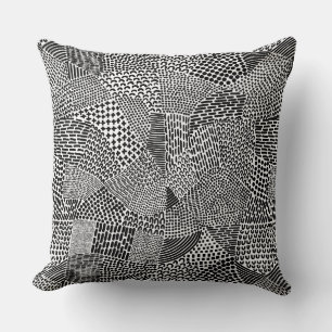 Abstract Patchwork Map - Black on White Throw Pillow