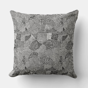 Abstract Patchwork Map - Black on White Throw Pillow