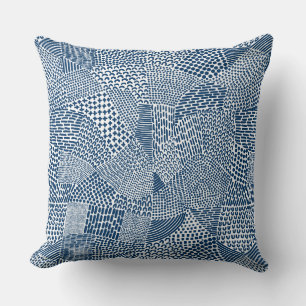 Abstract Patchwork Map - Indigo Dye Blue on White Throw Pillow